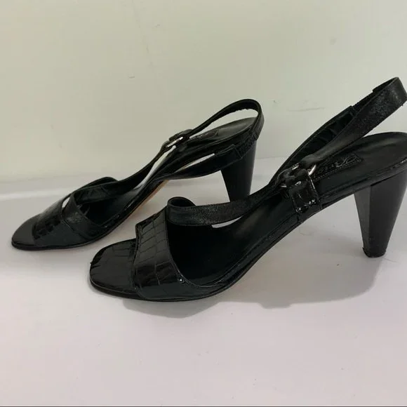 BRIGHTON Rhodes Black Strappy Square Toe Kitten Heels - Picture 3 of 6